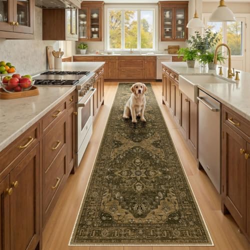 RELEANY Washable Area Rug, Runner 2'x9', Brown/Dark Brown by RELEANY