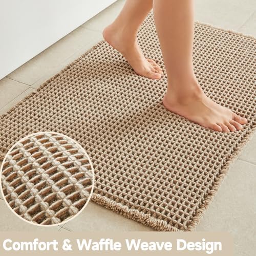 TYUU Waffle Bath Mat, Boho Bathroom Rugs Non Slip, 30x20 Beige - Image 4