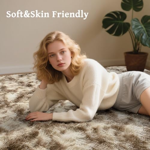 5x7 Area Rugs for Living Room, Khaki Plush Fluffy Shaggy Bedroom Rugs Non-Slip, Ultra Soft Carpet for Nursery Kids PlayRoom Dorm Office Indoor - Image 4