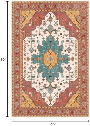 SERISSA 3x5 Washable Non Slip Boho Area Rug for Bedroom，Orange - Image 2