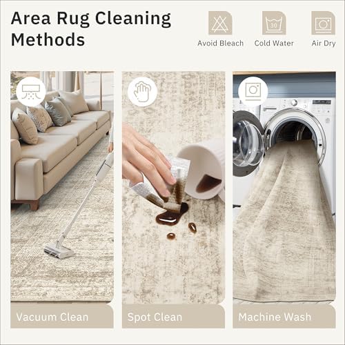 Soalmost 3x5 Rugs Non-Slip, Small Washable Kitchen Entryway Area Rug Beige - Image 4