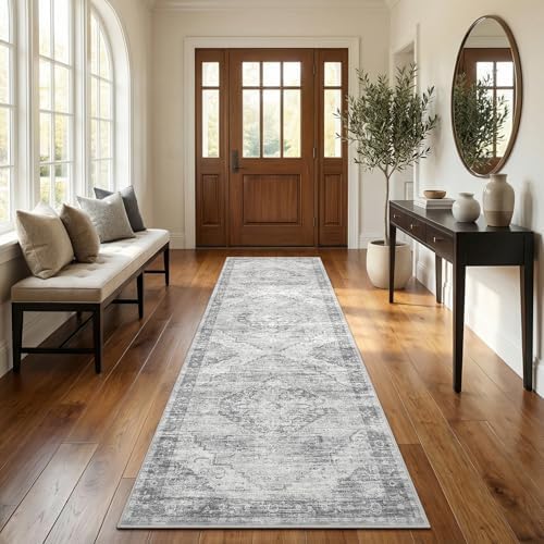 Garvee Grey Boho Washable 2x6 Runner Rug for Kitchen Hallways Entryway by Garvee