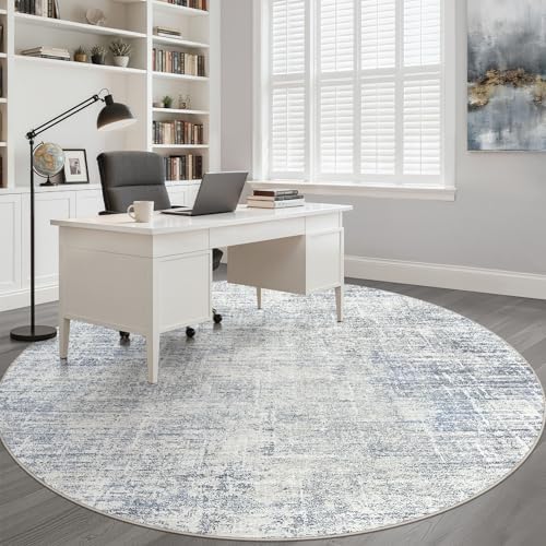 LOONGRUG Round Rug 7x7 Washable Neutral Modern Rug for Living Room Blue - Image 7