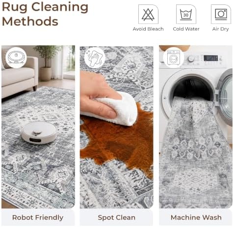 RUUGME 2'6x12 Hallway Runner Rug - Vintage Washable Kitchen Rugs with Non Slip Backing Soft Stain Resistant Carept for Living Room Bedroom Indoor Home Decor Floor Mat for Bathroom (2'6''x12', Grey) - Image 5