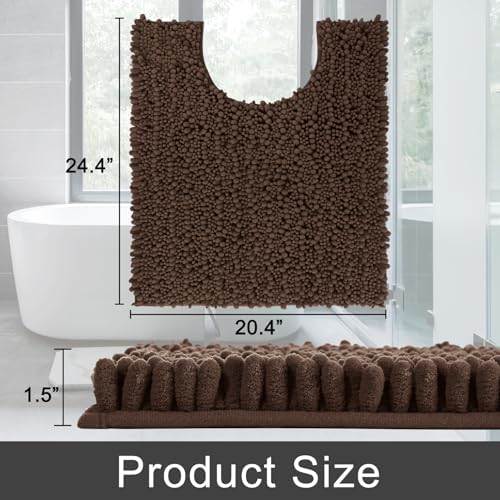 Yimobra Toilet Rug U Shaped Washable 24x20 Inch - Ultra Soft Absorbent Chenille Bath Rugs for Toilet, Quick Dry & Machine Washable, Non Slip Contour Bathroom Mat, Brown - Image 2