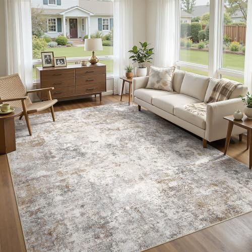 UERMEI 9x13 Area Rug Living Room Rugs Washable Neutral Brown Grey Carpet by UERMEI
