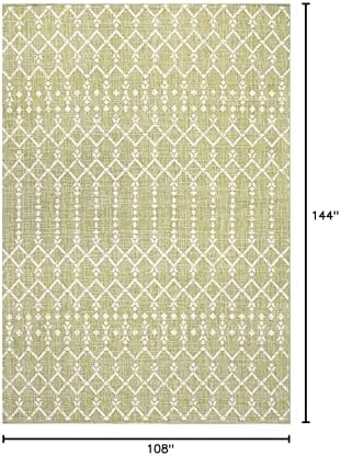 JONATHAN Y Moroccan Geometric Indoor Outdoor Area Rug 9X12 Light Green/Cream, Ourika Textured Weave for Backyard, Patio, Porch, Easy-Cleaning, High Traffic, Pet-Friendly, Non-Shedding (SMB108N-9) - Image 2