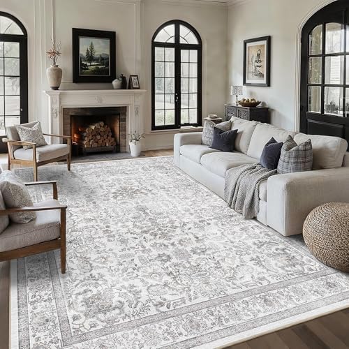 9x12 Washable Living Room Area Rug Non-Slip Vintage Gray Large Carpet - Image 2