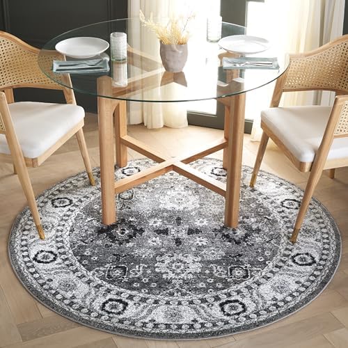 SAFAVIEH Vintage Hamadan Collection Area Rug - 5'3" Round, Grey & Black, Persian Design, Non-Shedding & Easy to Clean, Ideal for Living Room, Bedroom, Dining Space, Dining (VTH214K) - Image 2
