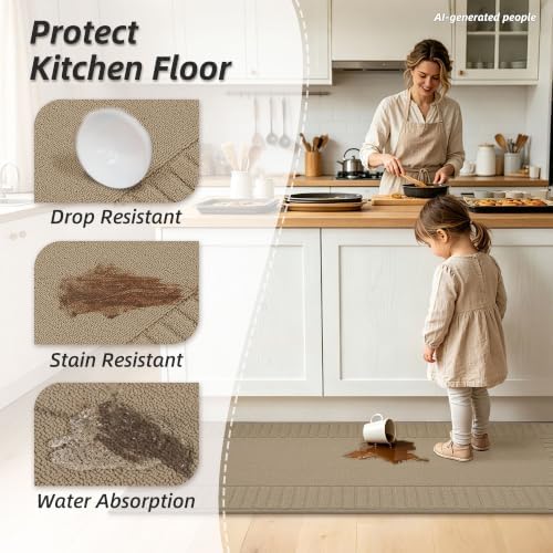 BEQHAUSE Kitchen Rugs Non Slip Washable 2PCS, 24"x35"+24"x60", Taupe - Image 4