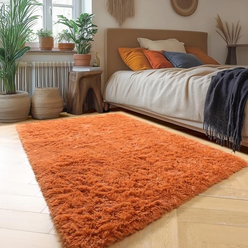 Amdrebio Burnt Orange Fluffy Shag Rust Small Area Rug 3x5 for Bedroom Dorm - Image 5