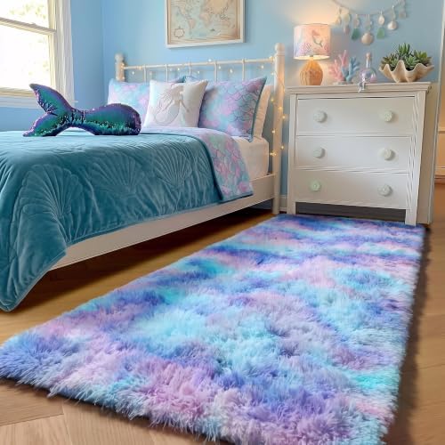 Rainbow Runner Rugs for Girls Bedroom Hallway, Adorable Purple Rug 2x6 Ft - Image 4
