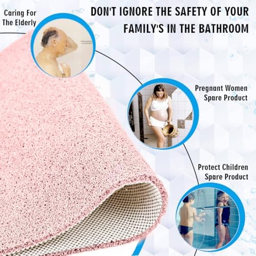 godehone Shower Mats Non Slip Without Suction Cups, PVC Loofah Bathroom Mats, Loofah Mats for Shower and Bathroom, Quick Drying, 23.6× 34.6 Inch, Pink - Image 3