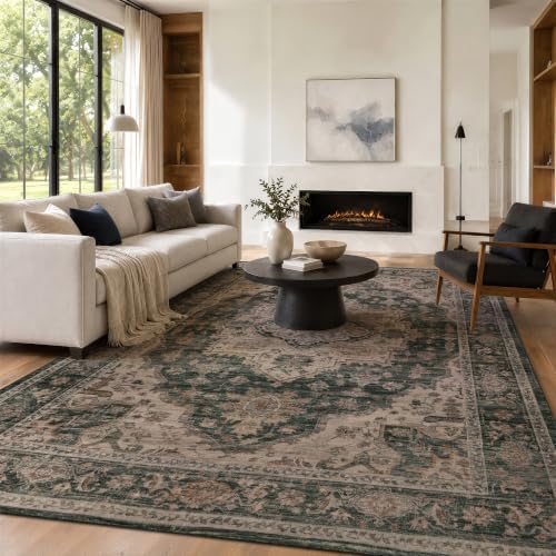 Rugshop Vintage Medallion Washable Non-Slip Area Rug, 7'10"x10' Green by Rugshop