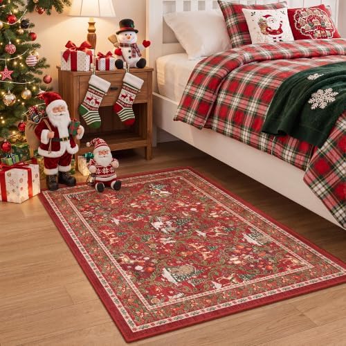 Christmas Area Rug 2x3, Washable Rugs for Entrance (2'x3', Red) - Image 4