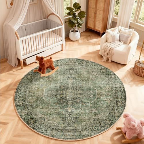 4x4 Round Bedroom Rug Washable: Living Room Rugs Stain Resistant Non Slip Low Pile Soft Small Area Rugs for Bedroom Kitchen Entryway Living Room Bedside Office Dorm Kids Room Entrance - Image 6