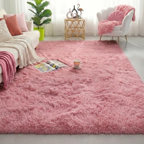 Amdrebio Blush Pink Shaggy Small Area Rug 3x5 for Girls Bedroom Kids Room by Amdrebio
