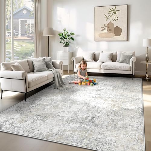 XLUEZ 6x9 Area Rugs for Living Room, Washable Modern Abstract Large Area Rug Neutral Soft Non Slip Kids Rug Stain Resistant Indoor Carpet for Bedroom Nursery Dining Room Playroom(BeigeGrey, 6'x9') by XLUEZ
