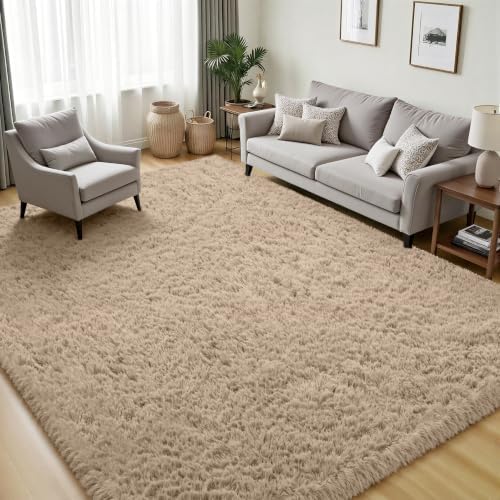 PLHXFR 4x6 Area Rugs Living Room: Fluffy Bedroom Rug Shag Carpet Camel - Image 3