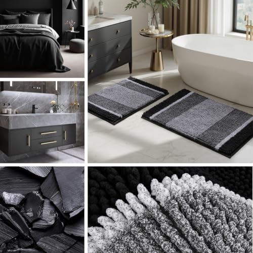 HOMEIDEAS Black Bathroom Rugs Sets 2 Piece Chenille, 20"x32"+17"x24" - Image 3