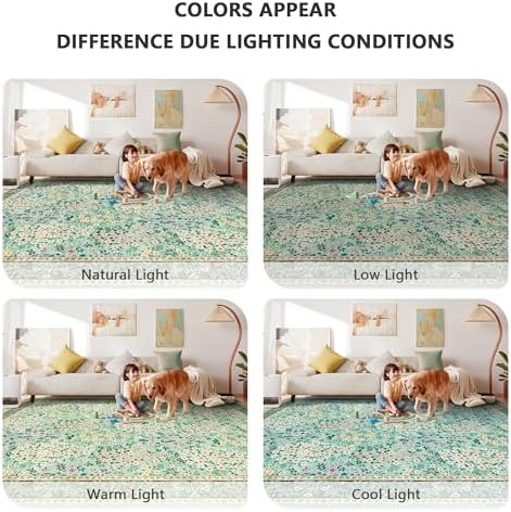 6x9 Area Rugs, Washable Floral Area Rugs for Living Room, Indoor Area Rug for Bedroom, Dining Room, Low Pile Non-Slip Non Shedding Rug(Green Floral) - Image 7