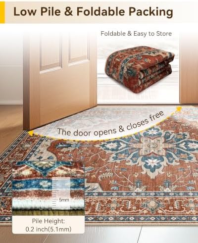 RELEANY Washable Area Rug, Runner 2'x9', Red/Orange/Blue/Brown - Image 5