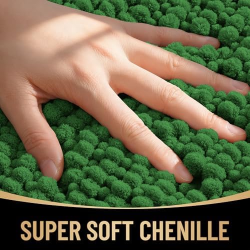 OLANLY Thick Chenille Absorbent Bathroom Rugs Mat 30x20, Olive Green - Image 2