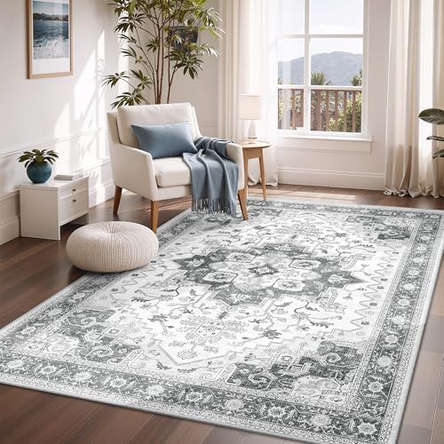 befbee 3x5 Entryway Rug Indoor Washable Boho Non Slip Low Pile Carpet Grey - Image 6