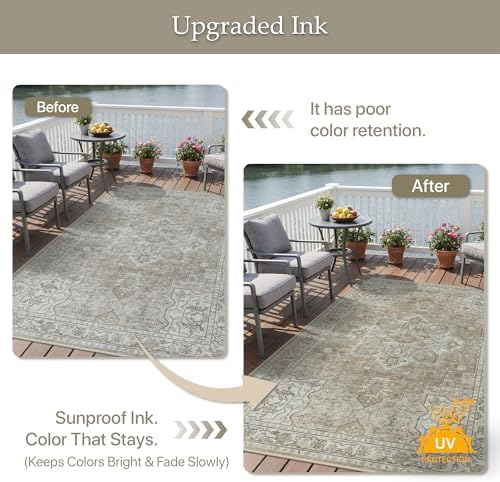 GENIMO Indoor Outdoor Rug, Washable for Patio and Deck, Cream Beige, 5x8 - Image 5