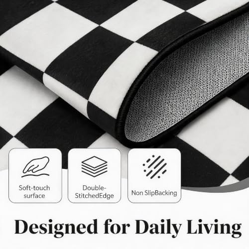 4x6 Checkered Rug for Living Room, soft Low Pile black and white Area Rugs - Image 6