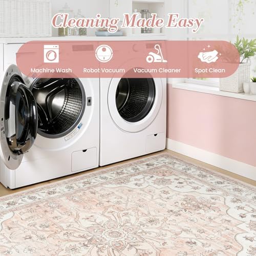5x7 Washable Nursery Rug, Cute Pink Non-Slip Rugs for Bedroom Girls - Image 6