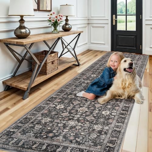 Black 3x10 Washable Runner Rug: 10ft Runners for Hallways Soft Non Slip by TOPRUUG