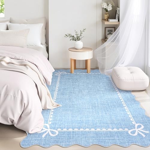 GarveeHome Scalloped Bow Rug 5x7 Washable Blue Rugs for Bedroom Living Room - Image 3