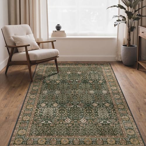 Bavni 4x6 Washable Area Rug for Living Room, Dark Green Brown - Image 3