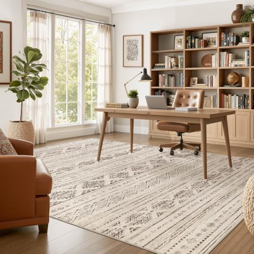 Nakagishi Boho 7x9 Area Rug Living Room Rugs Machine Washable Dark Brown - Image 5