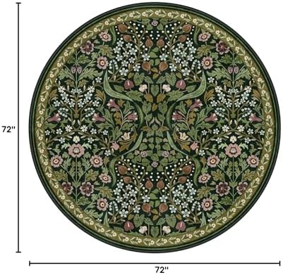 Moynesa Vintage 6ft Round Area Rug, Green Floral Rugs for Living Room - Image 2