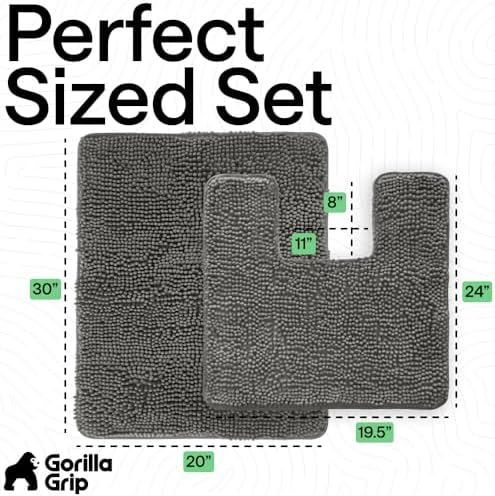 GORILLA GRIP Bathroom Area Rug Sets 2 Piece, Soft Chenille, 30x20 Charcoal - Image 2