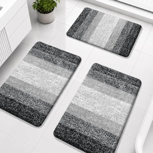 OLANLY Microfiber Bathroom Rugs Sets 3 Piece, Absorbent Bath Mats, Black by OLANLY
