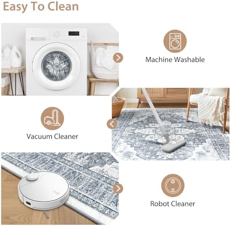 BESTSWEETIE Washable Boho 2x3 Area Rug for Living Room, Blue Grey White - Image 5