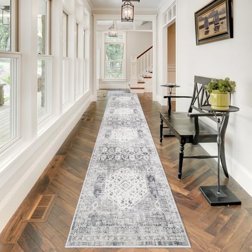 RUUGME 2'6x12 Hallway Runner Rug - Vintage Washable Kitchen Rugs with Non Slip Backing Soft Stain Resistant Carept for Living Room Bedroom Indoor Home Decor Floor Mat for Bathroom (2'6''x12', Grey) by RUUGME