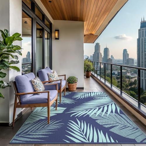 GENIMO Outdoor Rug, Waterproof Plastic Rugs for Patio, 9'x12' Navy Green - Image 4