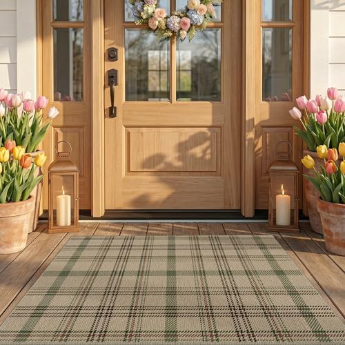 JTJ Easy Jute Front Porch Rug 27.5" x 43", Sage Green Plaid by JTJ