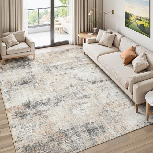 5x8 Area Rug for Living Room, Abstract Washable Non-Slip Carpet, Gold by Lofus