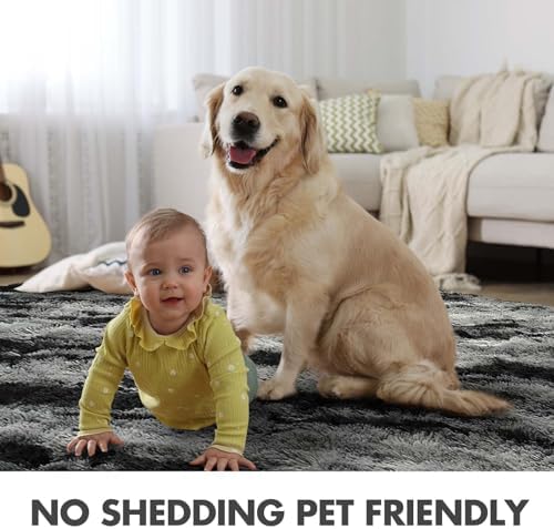 Area Rugs for Living Room, 5x7 Feet Soft Fluffy Shagg Plush Rug High Pile Large Non-Slip Floor Carpet for Bedroom Nursery Dorm Decor Aesthetic Black - Image 6