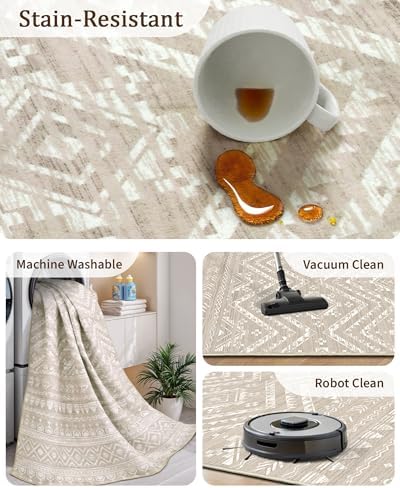 Miukiki 8x10 Area Rug for Living Room, Washable Soft Non Slip Rug Brown - Image 4