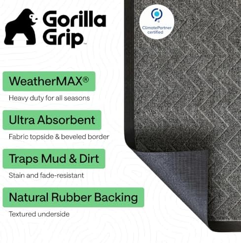 GORILLA GRIP WeatherMAX Door Mat, Indoor Outdoor Use, 72x24, Silver Chevron - Image 2