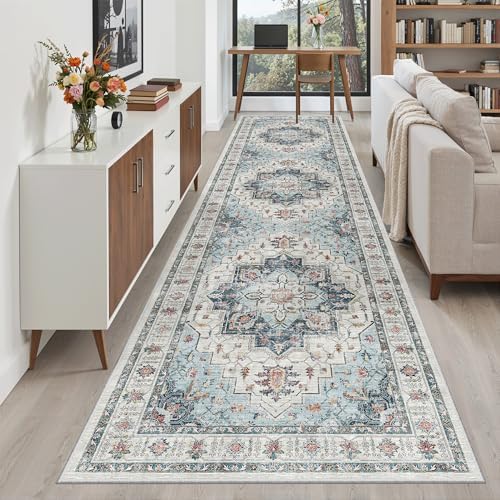 Madane Hallway Runner Rug 3x12 Washable Kitchen Runners 12ft, Blue by Madane