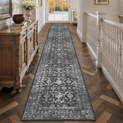2x12 Washable Kitchen Runner Rug Non-Slip Vintage Black Throw Carpet - Image 2