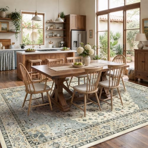 Amada Vintage Washable Area Rug,8'x10',Blue/White - Image 2