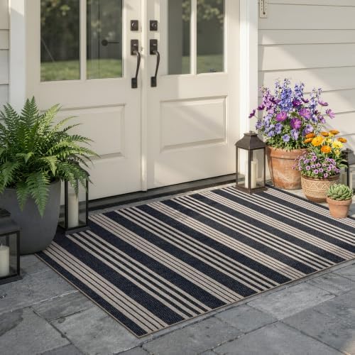 Lahome Striped Easy Jute 3x5 Outdoor Patio Rug, Washable Porch Entry Rugs by Lahome